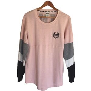 Victoria's Secret PINK Tunic Pink/Multi Color Sleeves Varsity Sweatshirt Size L